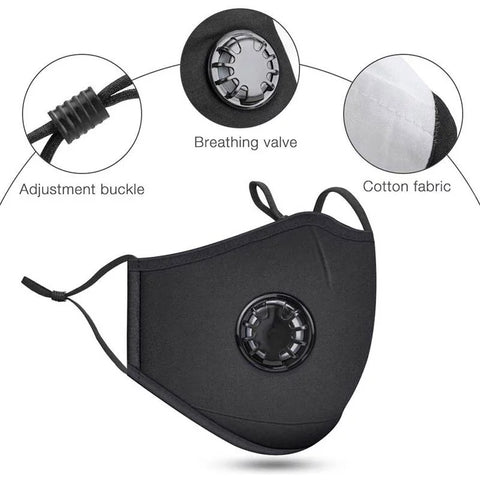 BLACK WASHABLE MASK + 10 FILTERS PM 2.5